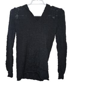 Roxy Black Sheer Knit Pullover Hoodie Sweater Medium